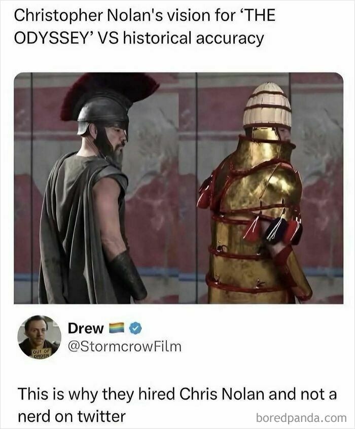 Christopher Nolan's The Odyssey versus historical accuracy meme