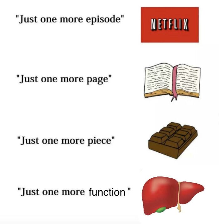 Funny biology meme comparing binge watching, reading, chocolate, and liver function