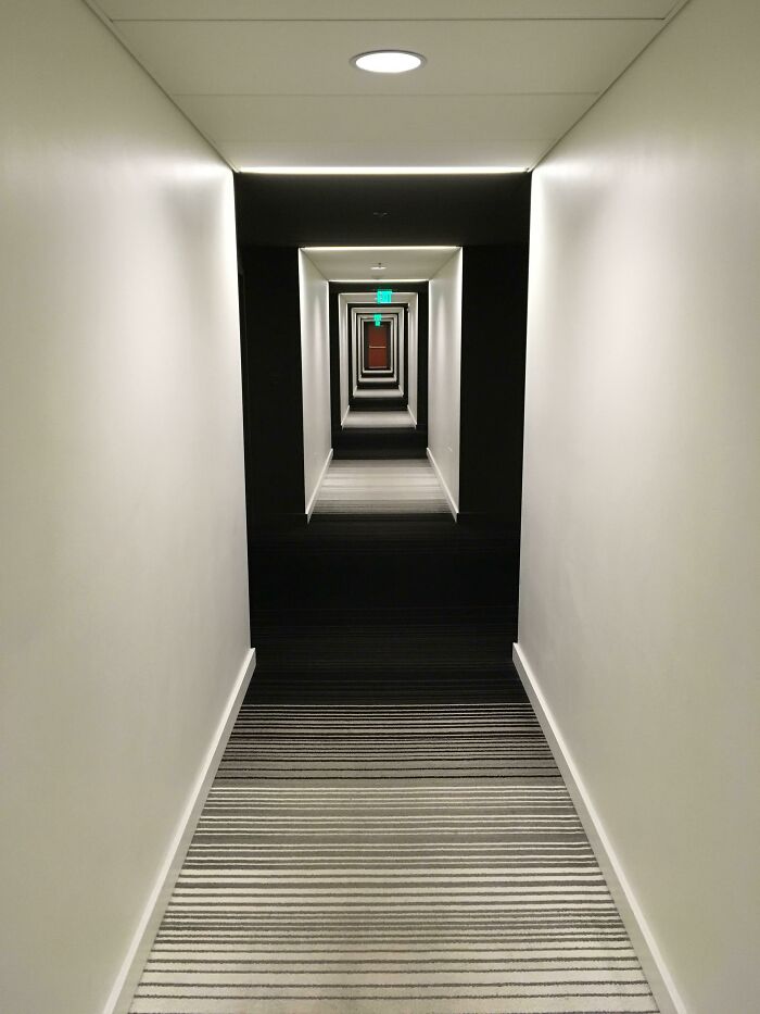 Endless hallway with a black square glitch in the middle