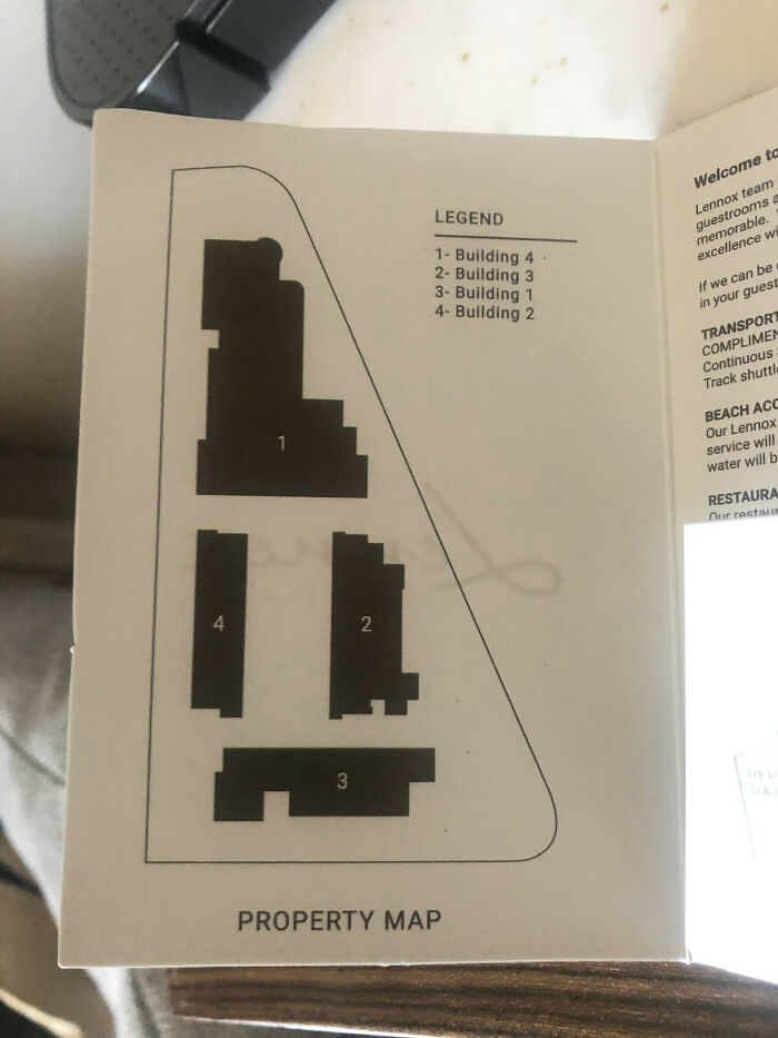 Property map displaying confusing labels where numbered buildings do not match their legend
