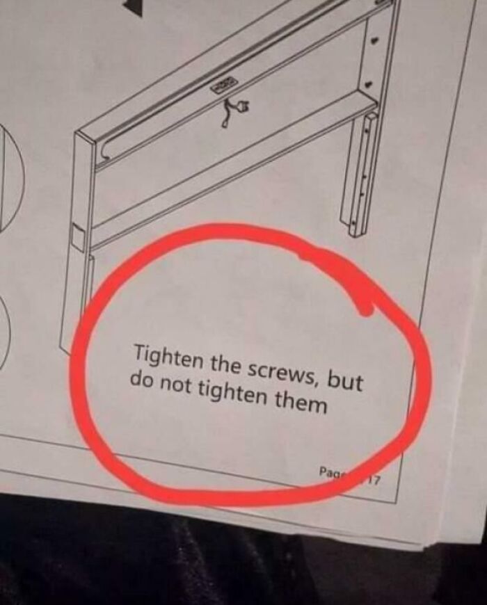 Confusing instructions manual reading Tighten the screws, but do not tighten them inside a red circle.