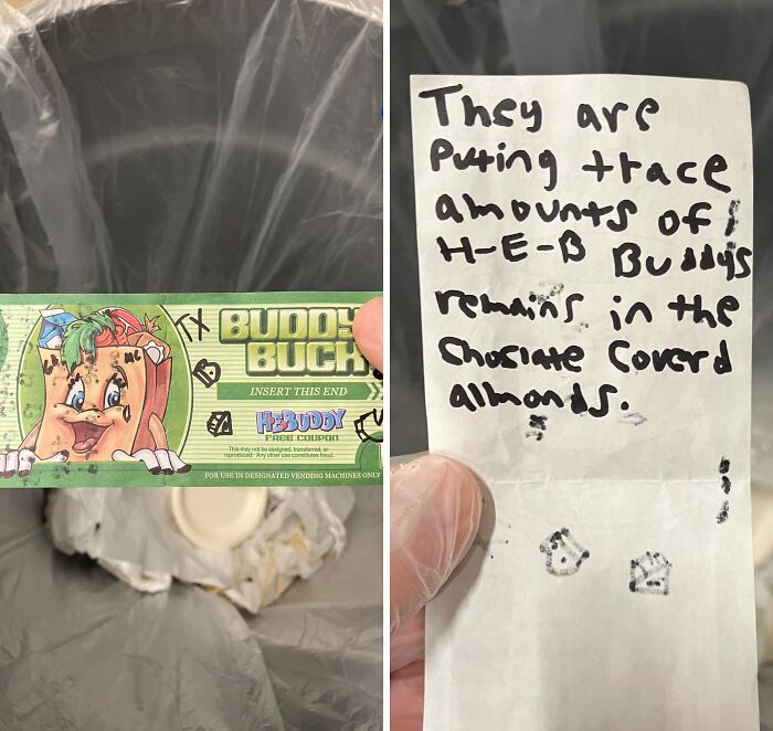 Handwritten note about HEB Buddy on paper next to a coupon, an example of found paper