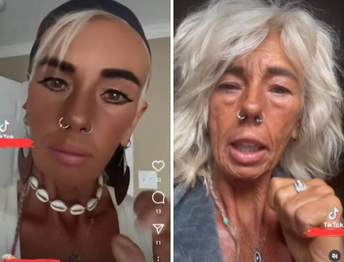 Side-by-side edited photos showing unrealistic facial filters