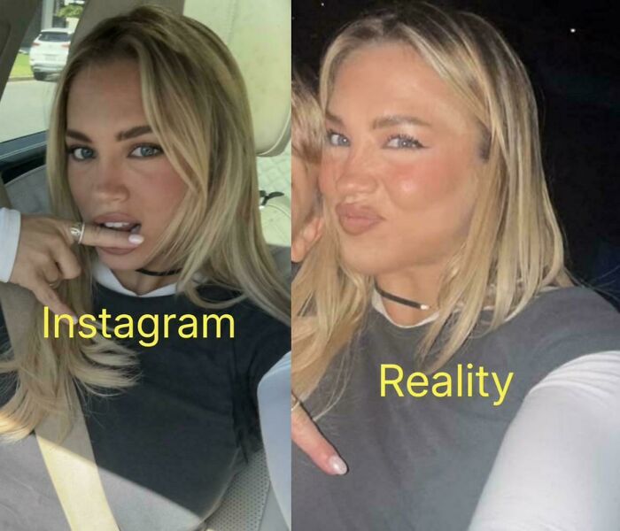 Side by side comparison of influencers Instagram vs reality photos