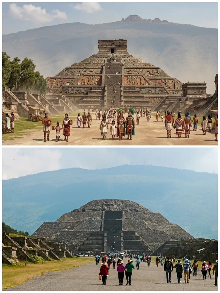 Digital reconstruction compared to current ruins proving surprising facts about the past.
