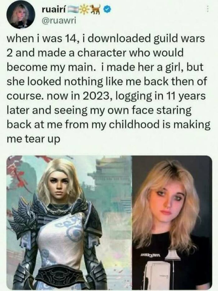 Wholesome memes showing a Guild Wars 2 character side by side with a real-life selfie