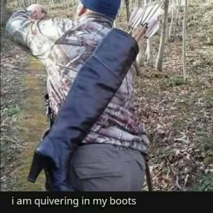 Wholesome memes joke with an archer carrying arrows in a high-heeled boot quiver.