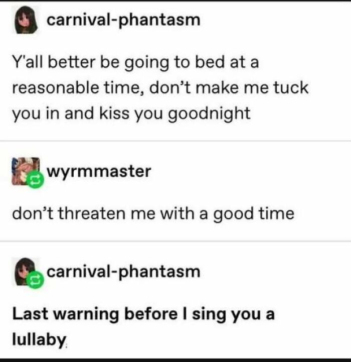 Wholesome memes screenshot of a friendly conversation offering a goodnight lullaby.