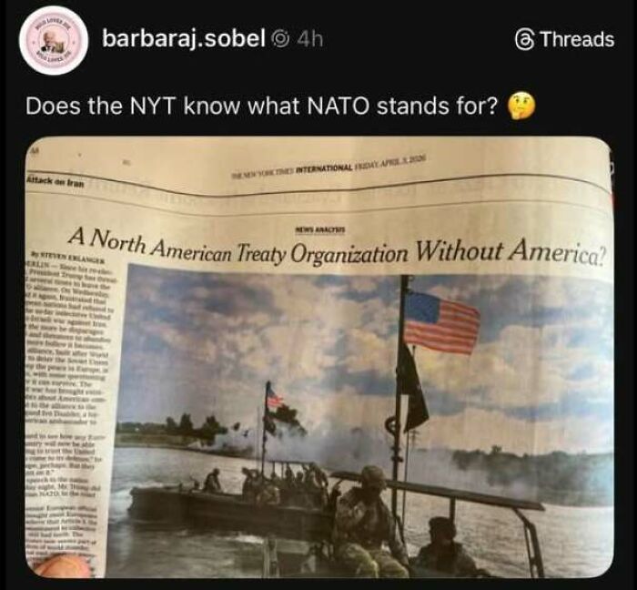 Newspaper article incorrectly defining NATO, illustrating how internet users lack education.