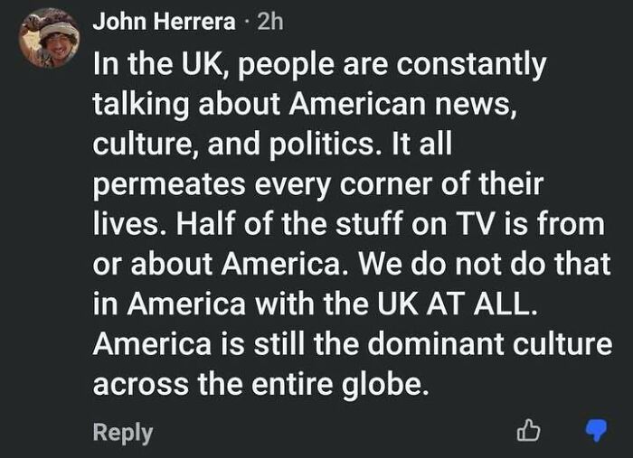 Online comment asserting American cultural dominance, showing internet users lack education.