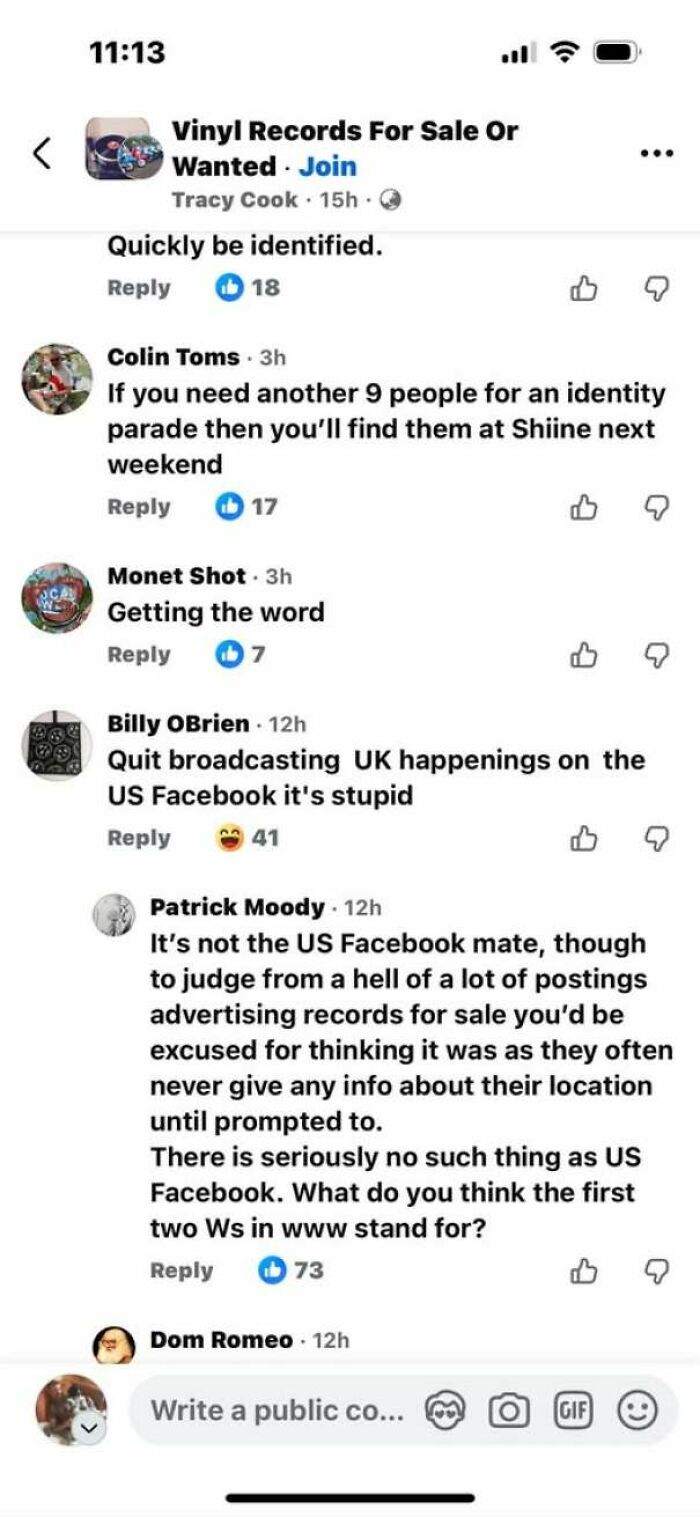 Social media thread where internet users mistakenly claim Facebook is exclusively American.