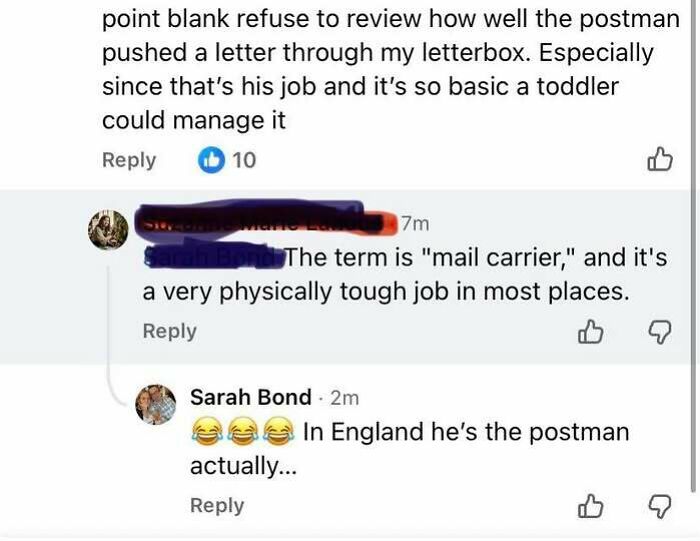 Comment thread showing internet users lack education by correcting British English terminology with American terms.