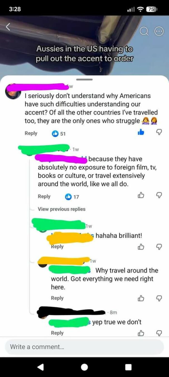 Online comments showing lack education about Americans understanding foreign accents