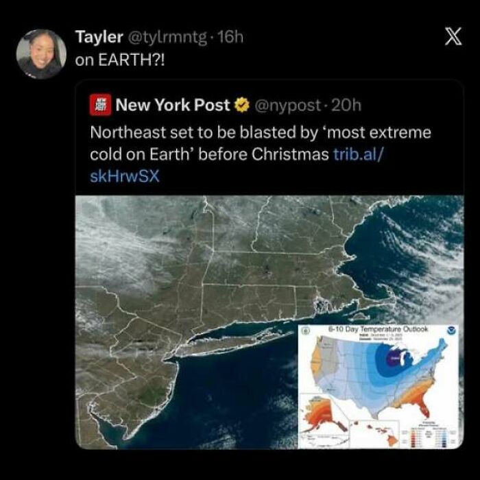 A social media screenshot showing internet users lack of education about weather headlines on Earth.