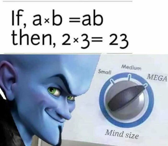Amusing physics posts meme featuring Megamind with a mind size dial showing incorrect math logic.