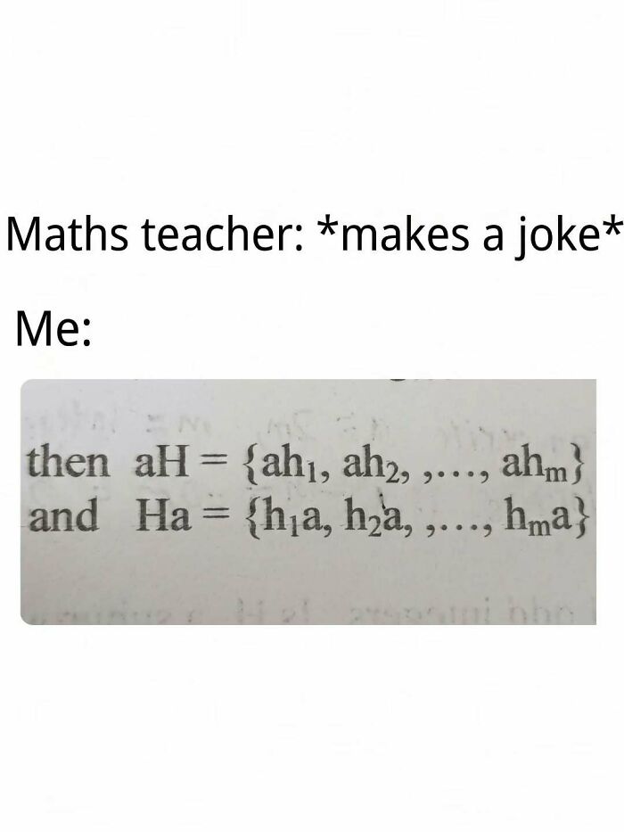 Funny math equation meme representing amusing physics posts about laughter in class.