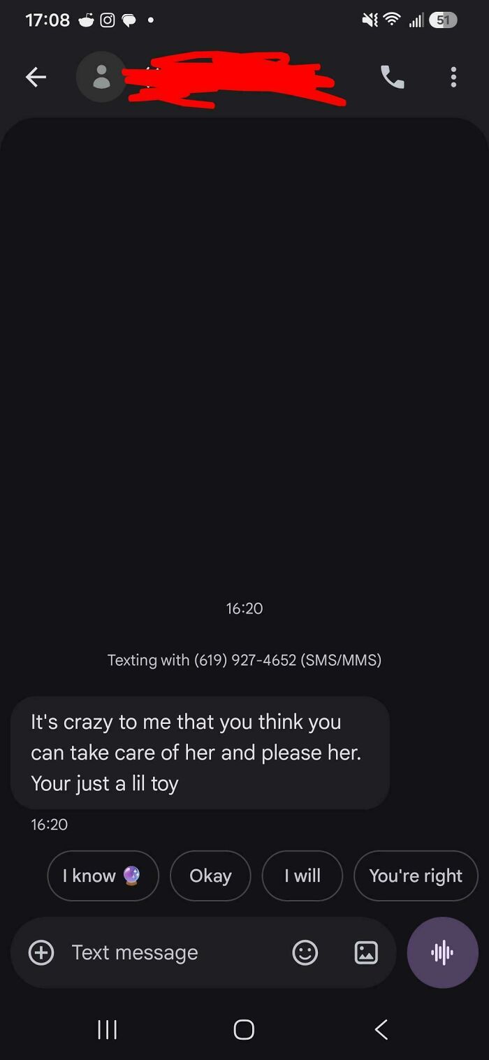Text message screenshot showing wrong number texts with a strange accusation.