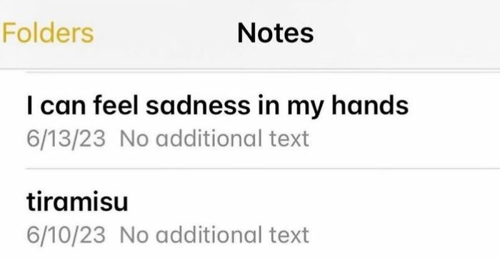 Phone notes app screenshot displaying random entries in a series of relatable memes.