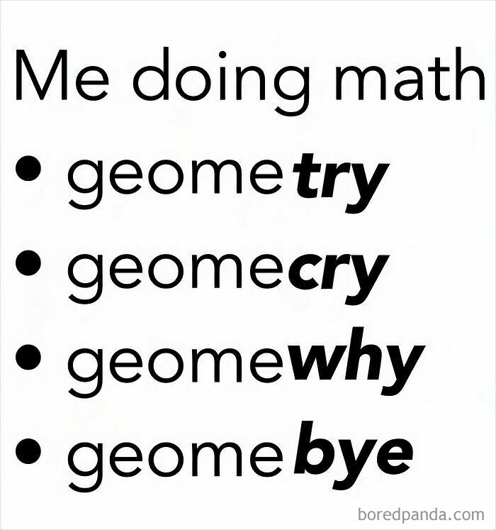 A funny list about geometry showing stages of studying math, featured in a physics post.