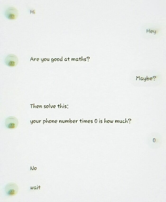 A funny text message joke about multiplying a phone number by zero in an amusing physics post.