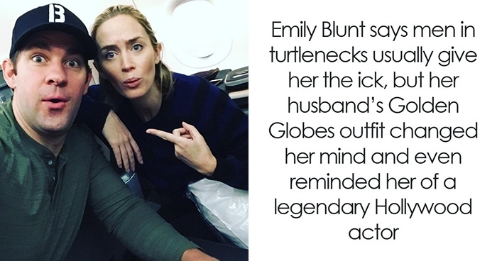 Actress Emily Blunt Roasts Men In Turtlenecks, But John Krasinski Somehow Makes Her Eat Her Words