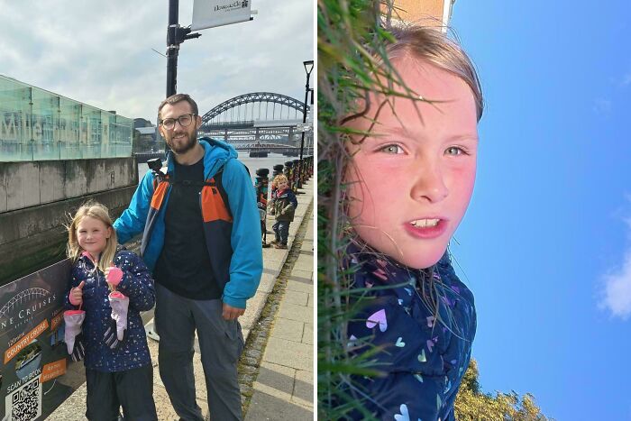 Side-by-side photo of a father and daughter outdoor trip, featuring wholesome pics of dads.