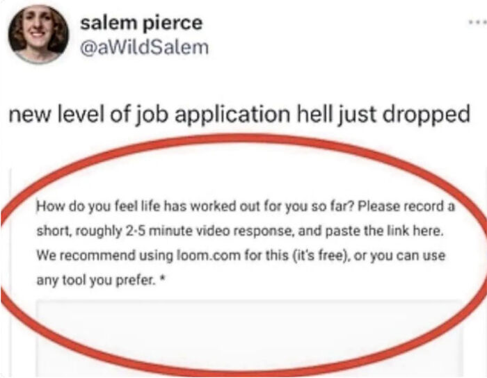 Screenshot of an absurd job application question highlighting recruiting fails funny pics.