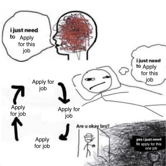 Comic illustrating the endless cycle of job applications, an example of recruiting fails funny pics.