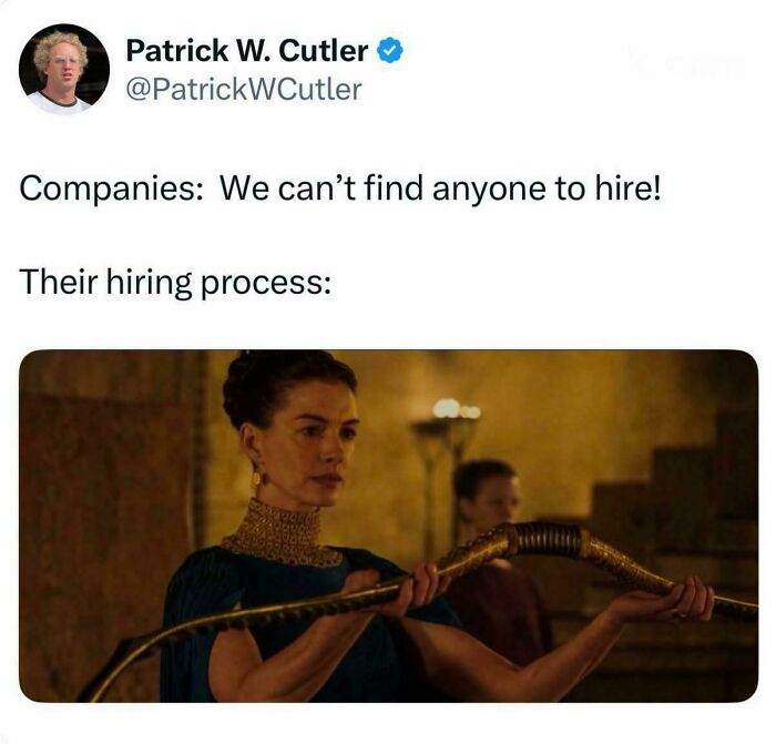 Meme comparing strict hiring processes to drawn bows, showcasing recruiting fails funny pics.