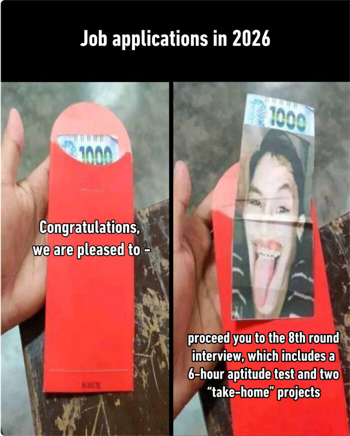 Meme comparing a job offer to a fake red envelope, depicting recruiting fails funny pics.
