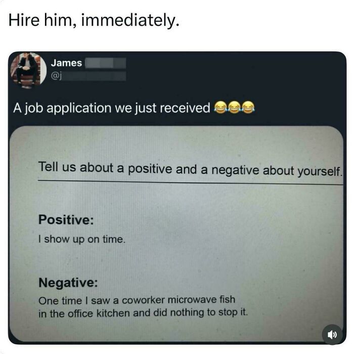 Funny job application response showing a humorous recruiting fails instance about office kitchen behavior