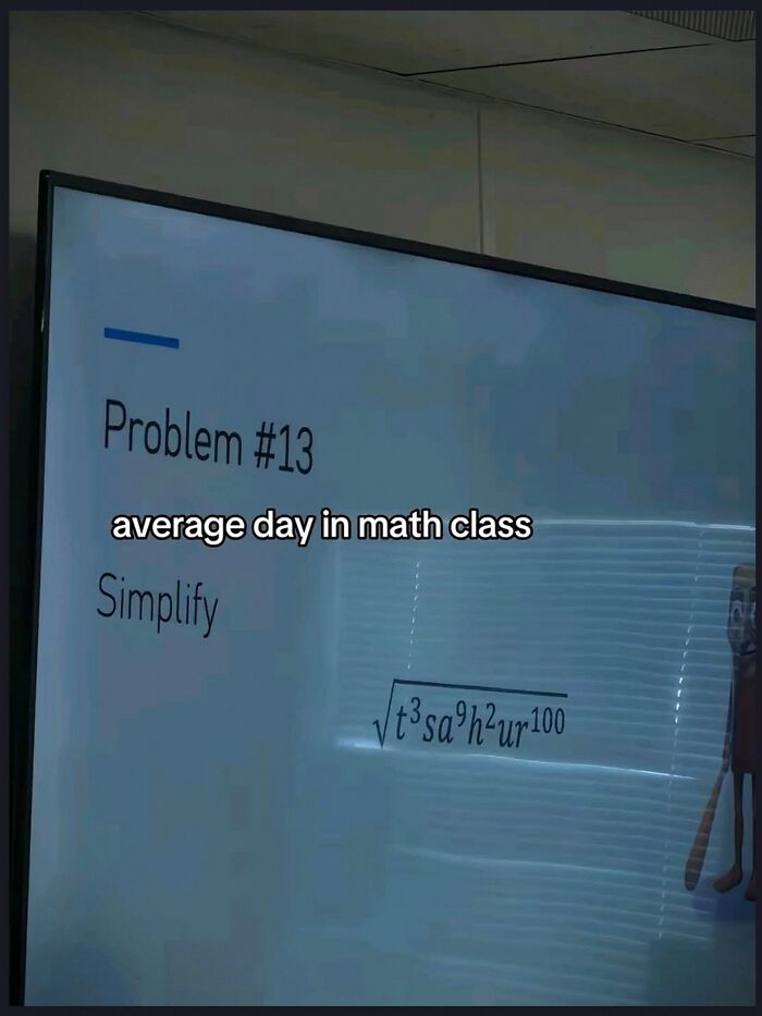Presentation slide showing a complicated math problem, illustrating hilarious memes about real life experiences.