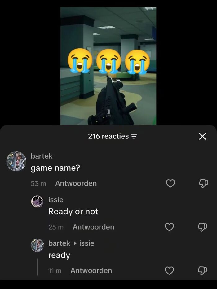 Real life memes showing a funny gaming chat exchange about the game Ready or Not.