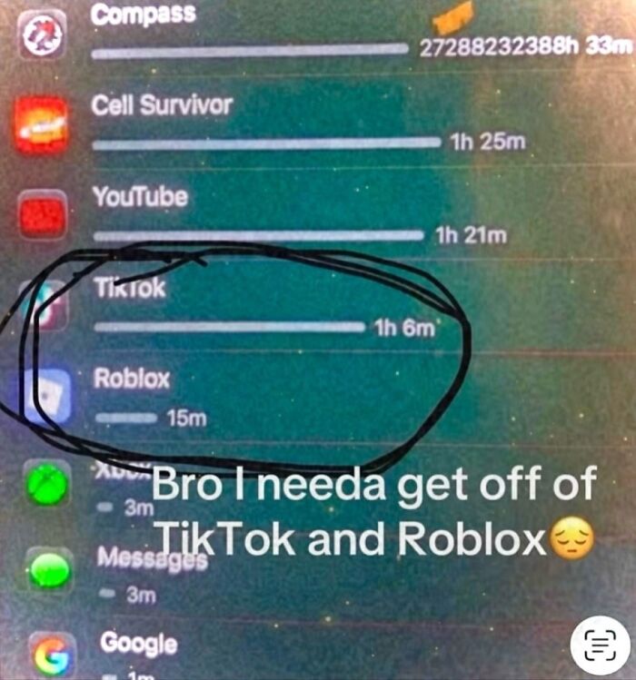 Screen time stats with billions of hours on the compass app, featured in hilarious memes about a*******n.