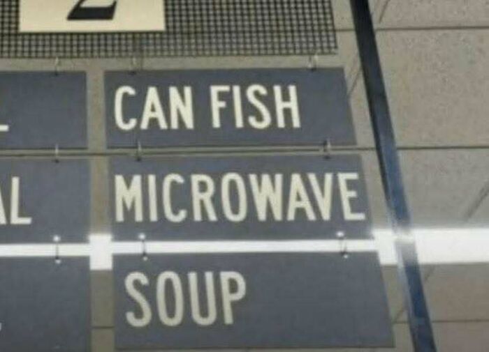 A supermarket aisle sign with confusing layout creating hilarious ads and signs