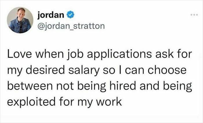 Tweet expressing frustration with job application salary fields, illustrating funny recruiting fails.