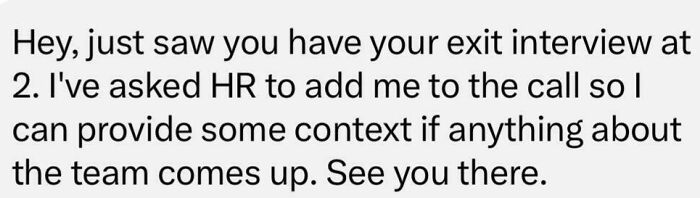 A message about a manager crashing an exit interview, representing recruiting fails funny pics.