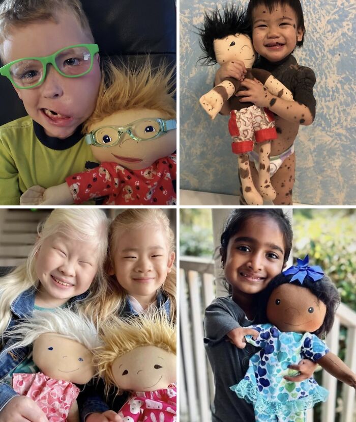 Children posing with custom dolls that look like them, one of the wholesome moments online.