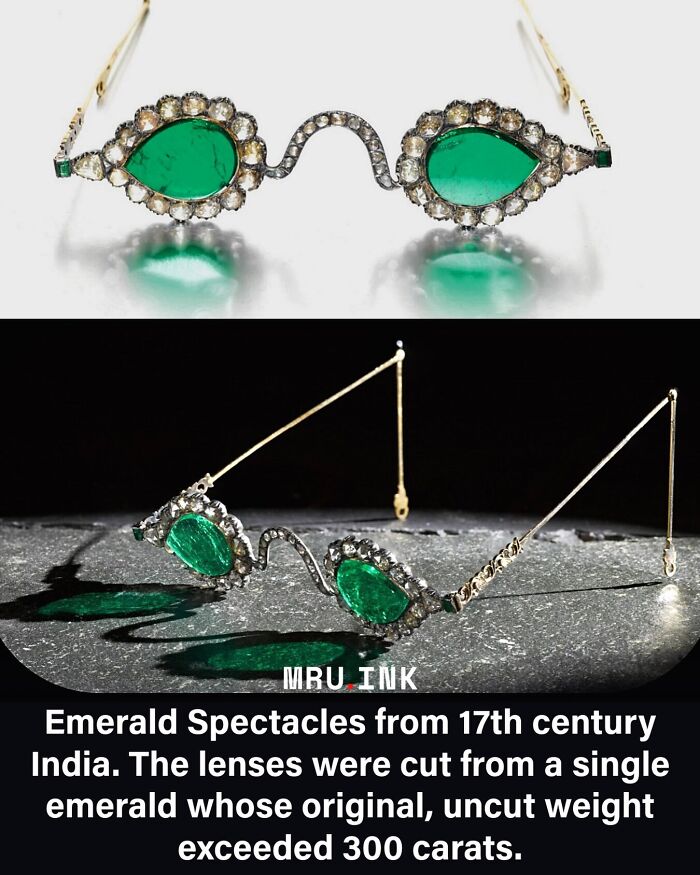 17th-century emerald spectacles from India, an example of strange photos and facts from history.