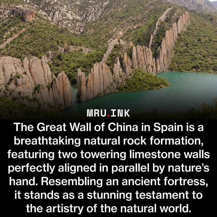 Limestone rock formations known as Spain's Great Wall of China, illustrating how strange the world can be.
