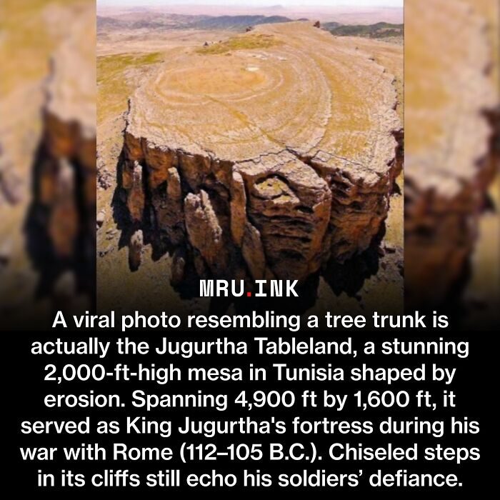 Aerial view of Jugurtha Tableland mesa in Tunisia, revealing how strange the world can be.