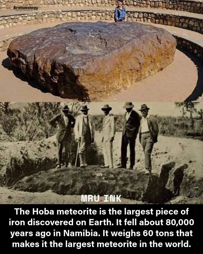 Massive metallic Hoba meteorite, one of many fascinating photos and facts showcasing strange phenomena.