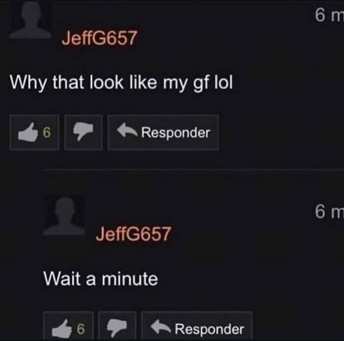 Awkward text screenshots of a user realizing a video features their girlfriend