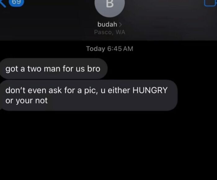Text screenshots showing an awkward invitation to a two man setup.