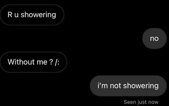 Awkward text screenshots of a confusing conversation asking about showering.