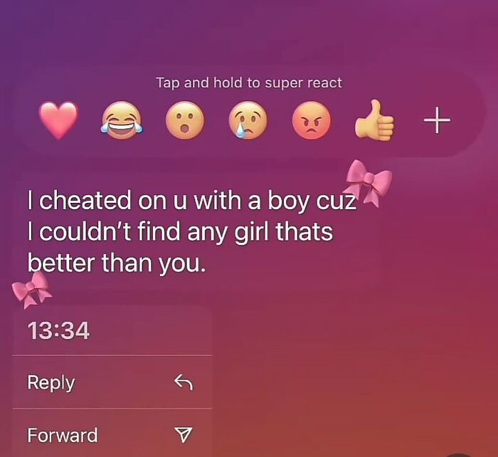 Awkward text screenshot showing a bizarre justification for cheating