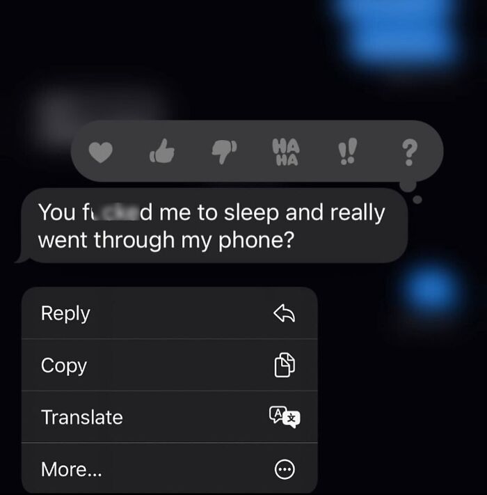 Awkward text screenshot of a confrontation message accusing someone of going through their phone after sleeping.