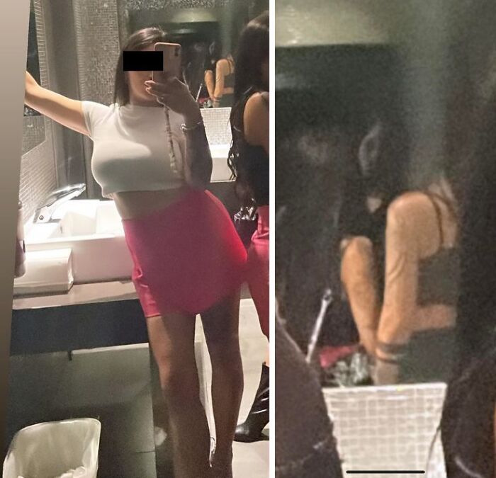 A bathroom mirror selfie revealing a creepy background detail that looks like a horror movie