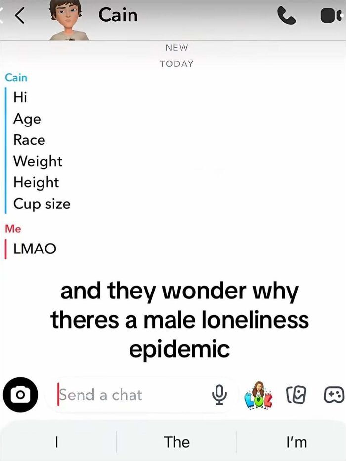Awkward text screenshots of a messaging conversation asking personal questions with overlay text about loneliness