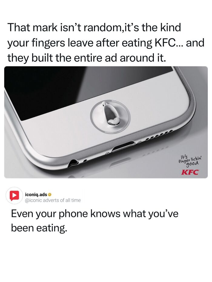 KFC ad on a smartphone home button demonstrating creative, iconic advertising.